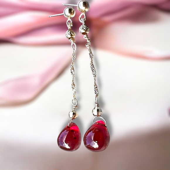 Natural Ruby Earrings Solid 14K Gold , July Birthstone , 40th Anniversary - Picture 6 of 8